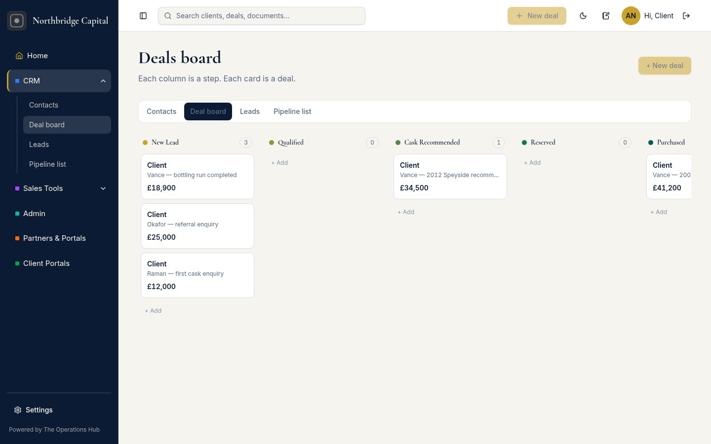 Deals board in a light brand skin